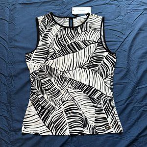 Calvin Klein Black/White Leaf Print Sleeveless Top sz S